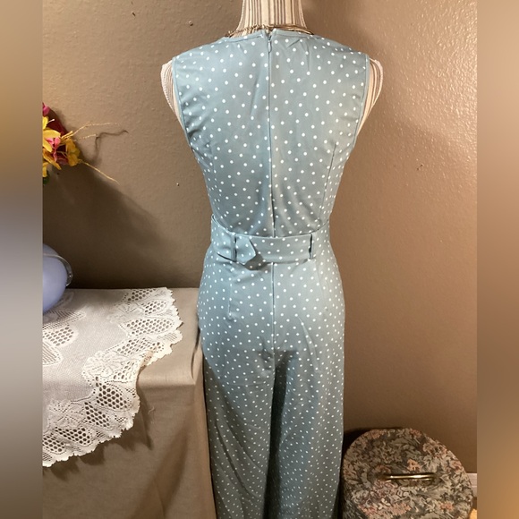 NEW VINTAGE ELEGANT BABY Blue W/Polka Dots JUMPSUIT. - Picture 7 of 16